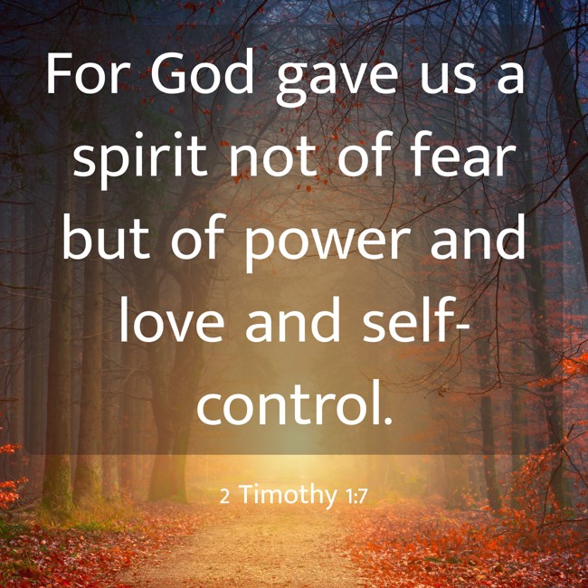 For God gave us a spirit not of fear but of power and love and self-control. - 2 Timothy 1:7