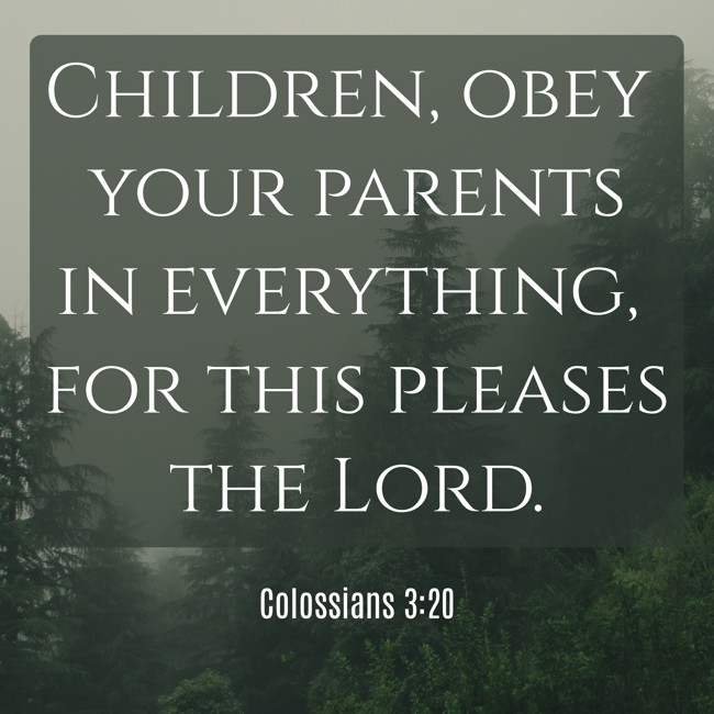 Children, obey your parents in everything, for this pleases the Lord. - Colossians 3:20