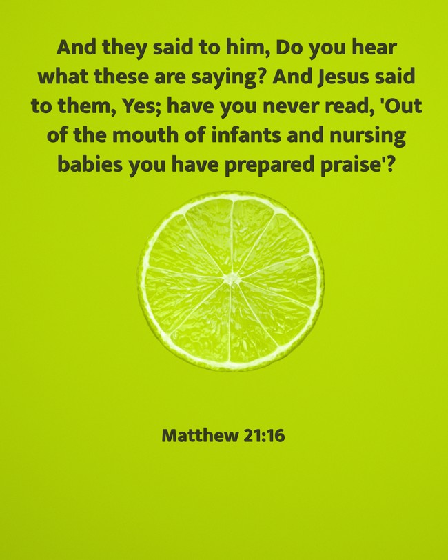 And they said to him, Do you hear what these are saying? And Jesus said to them, Yes; have you never read, 'Out of the mouth of infants and nursing babies you have prepared praise'? - Matthew 21:16