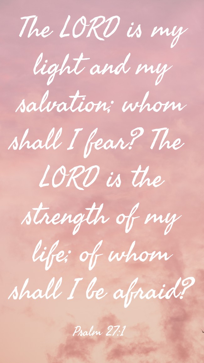 The LORD is my light and my salvation; whom shall I fear? The LORD is the strength of my life; of whom shall I be afraid? - Psalm 27:1