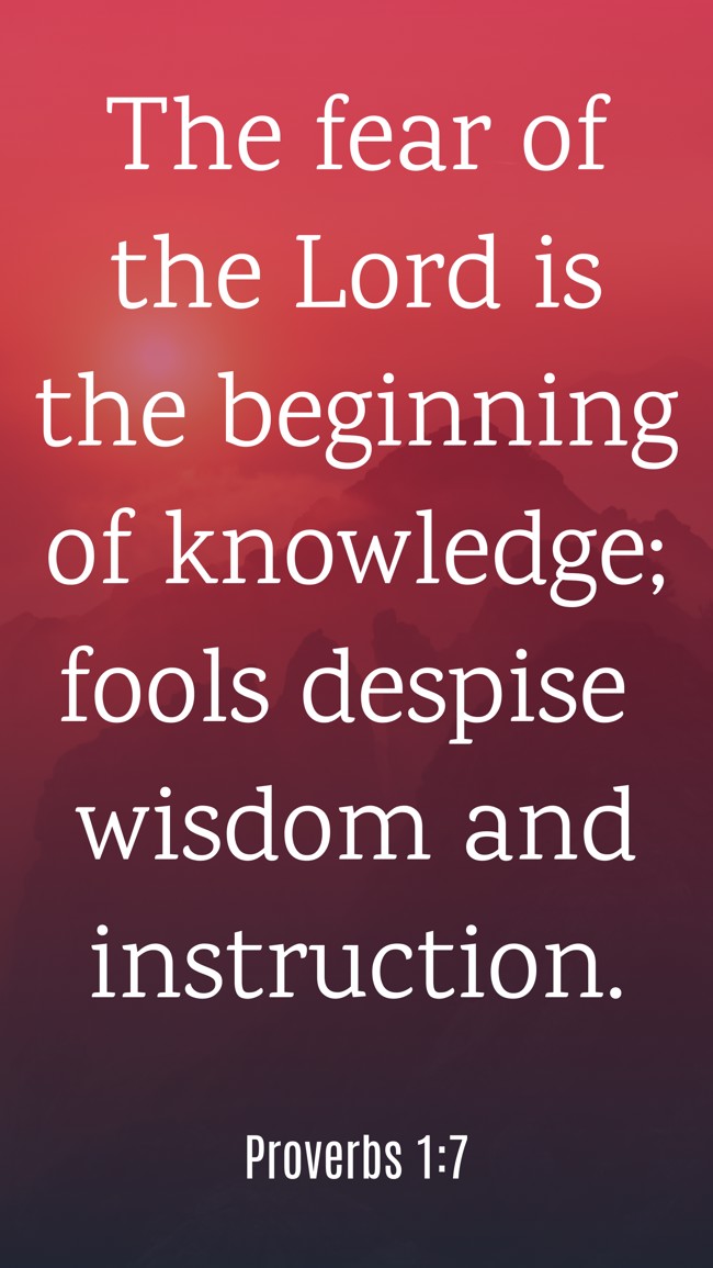 The fear of the Lord is the beginning of knowledge; fools despise wisdom and instruction. - Proverbs 1:7