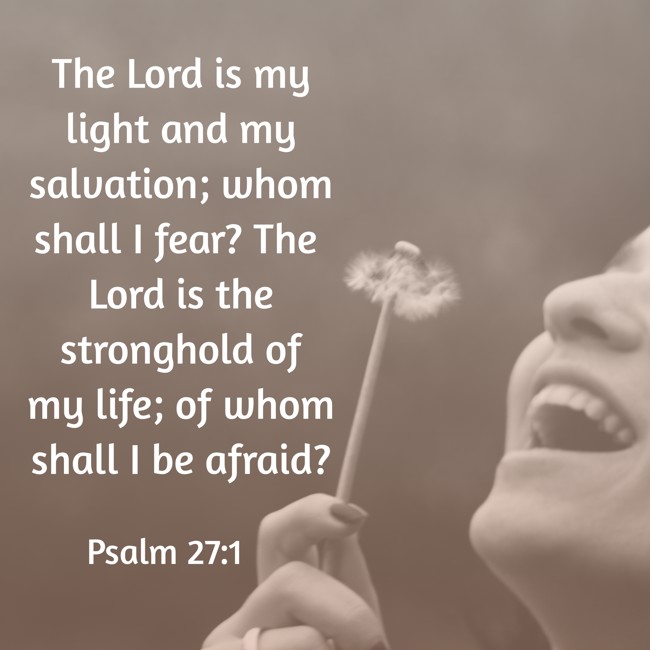 The Lord is my light and my salvation; whom shall I fear? The Lord is the stronghold of my life; of whom shall I be afraid? - Psalm 27:1