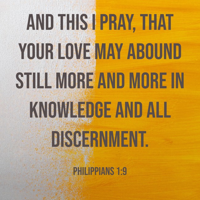 And this I pray, that your love may abound still more and more in knowledge and all discernment. - Philippians 1:9