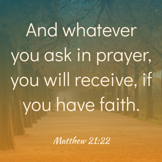 And whatever you ask in prayer, you will receive, if you have faith. - Matthew 21:22