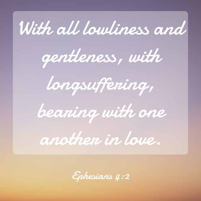 With all lowliness and gentleness, with longsuffering, bearing with one another in love. - Ephesians 4:2