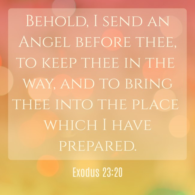 Behold, I send an Angel before thee, to keep thee in the way, and to bring thee into the place which I have prepared. - Exodus 23:20