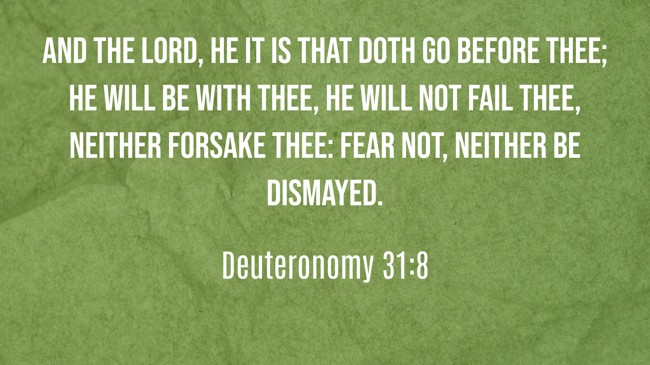 And the LORD, he it is that doth go before thee; he will be with thee, he will not fail thee, neither forsake thee: fear not, neither be dismayed. - Deuteronomy 31:8