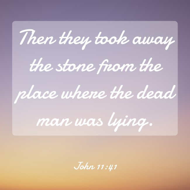 Then they took away the stone from the place where the dead man was lying. - John 11:41