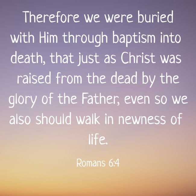 Therefore we were buried with Him through baptism into death, that just as Christ was raised from the dead by the glory of the Father, even so we also should walk in newness of life. - Romans 6:4