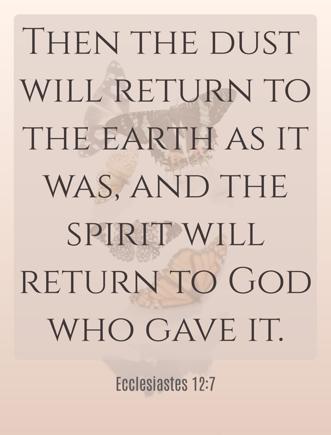 Then the dust will return to the earth as it was, and the spirit will return to God who gave it. - Ecclesiastes 12:7