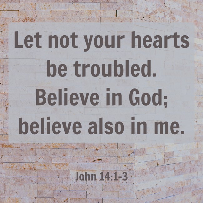 Let not your hearts be troubled. Believe in God; believe also in me. - John 14:1-3