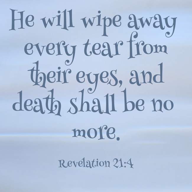 He will wipe away every tear from their eyes, and death shall be no more. - Revelation 21:4