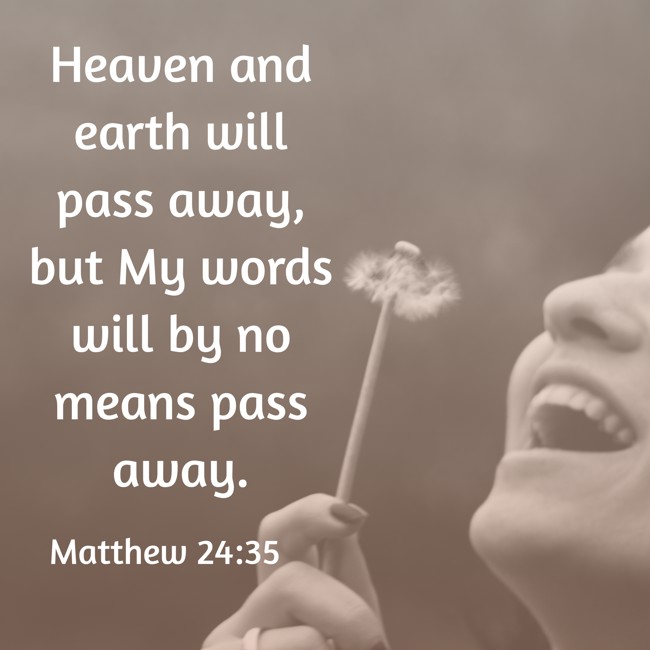 Heaven and earth will pass away, but My words will by no means pass away. - Matthew 24:35