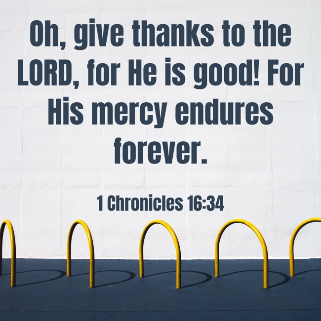 Oh, give thanks to the LORD, for He is good! For His mercy endures forever. - 1 Chronicles 16:34