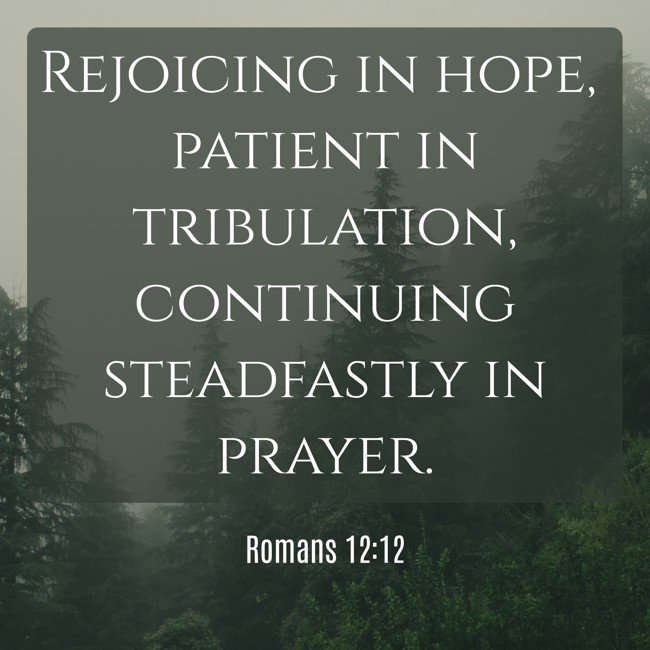 Rejoicing in hope, patient in tribulation, continuing steadfastly in prayer. - Romans 12:12
