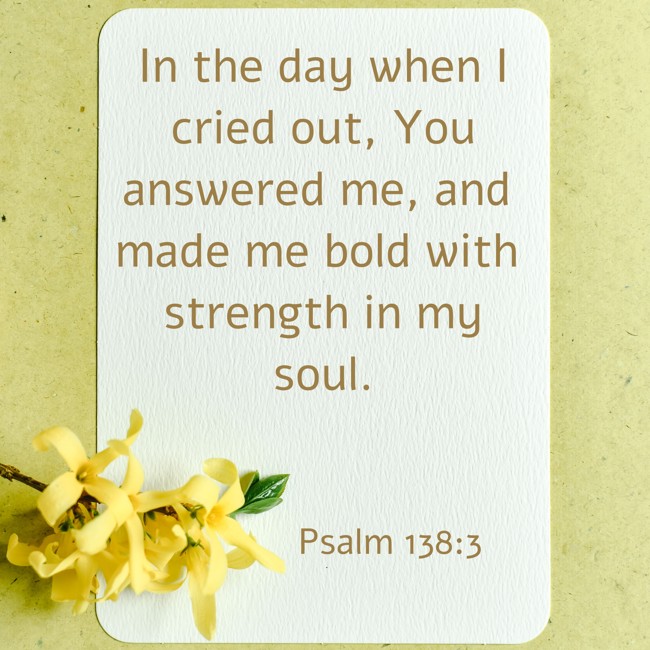 In the day when I cried out, You answered me, and made me bold with strength in my soul. - Psalm 138:3