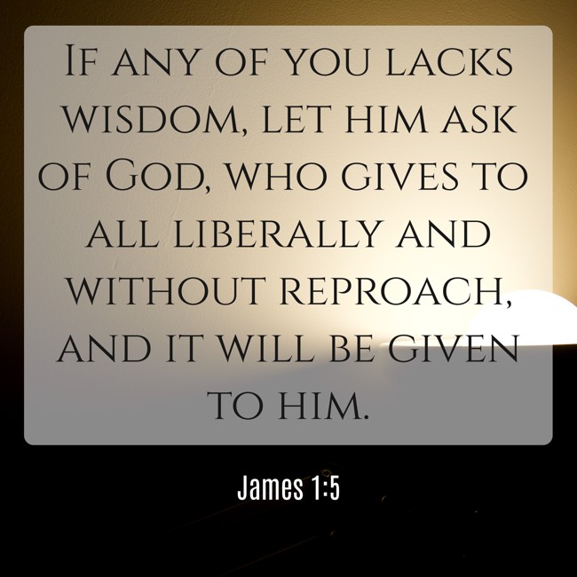 If any of you lacks wisdom, let him ask of God, who gives to all liberally and without reproach, and it will be given to him. - James 1:5