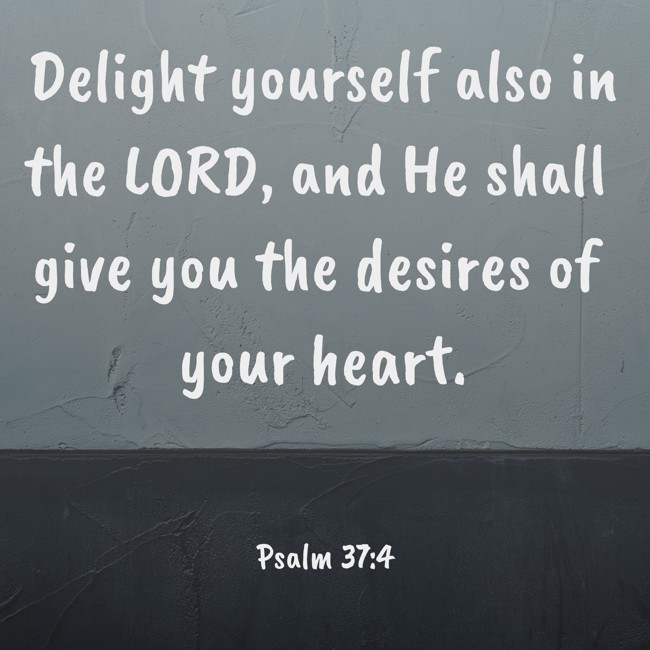 Delight yourself also in the LORD, and He shall give you the desires of your heart. - Psalm 37:4