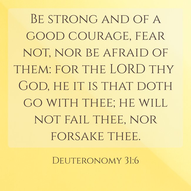 Be strong and of a good courage, fear not, nor be afraid of them: for the LORD thy God, he it is that doth go with thee; he will not fail thee, nor forsake thee. - Deuteronomy 31:6