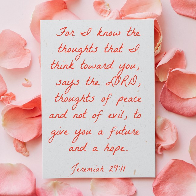 For I know the thoughts that I think toward you, says the LORD, thoughts of peace and not of evil, to give you a future and a hope. - Jeremiah 29:11