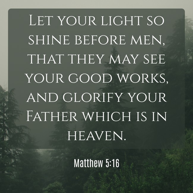 Let your light so shine before men, that they may see your good works, and glorify your Father which is in heaven. - Matthew 5:16