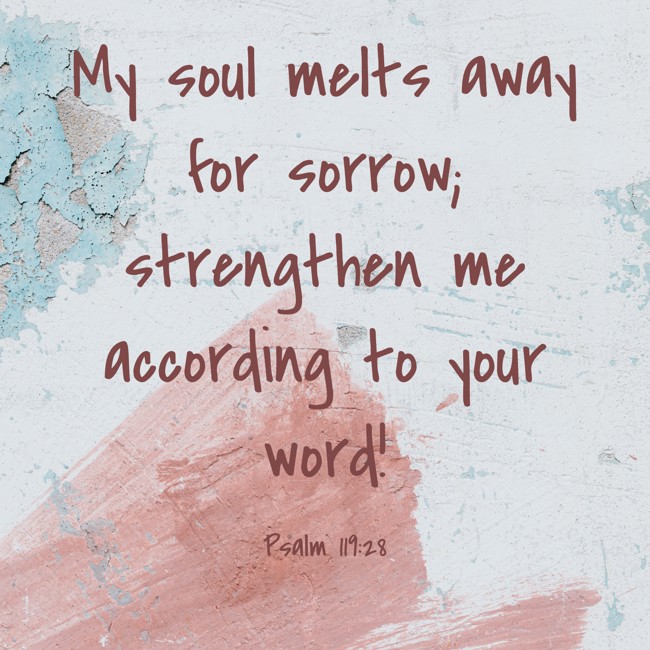 My soul melts away for sorrow; strengthen me according to your word! - Psalm 119:28