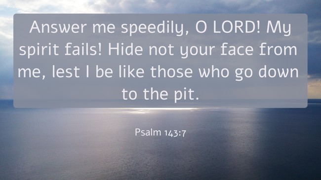  Answer me speedily, O LORD! My spirit fails! Hide not your face from me, lest I be like those who go down to the pit.   - Psalm 143:7 