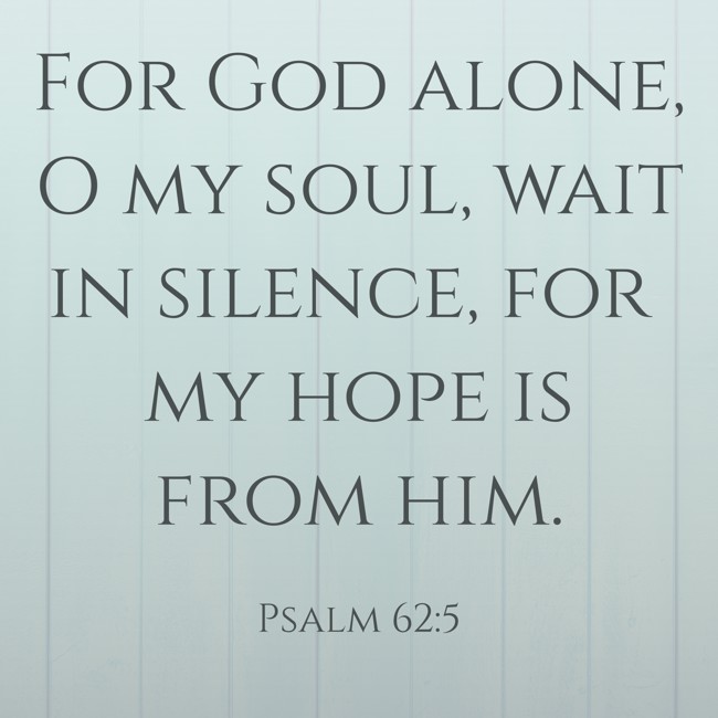  For God alone, O my soul, wait in silence, for my hope is from him.   - Psalm 62:5 
