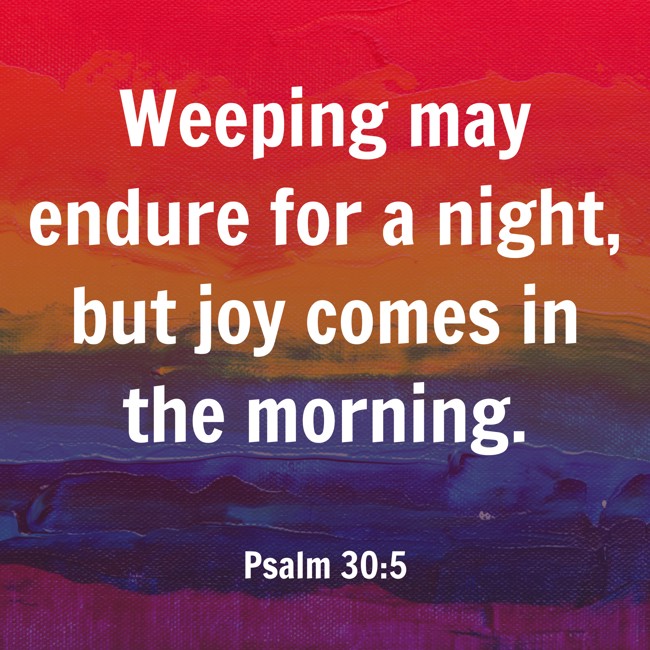 Weeping may endure for a night, but joy comes in the morning. - Psalm 30:5
