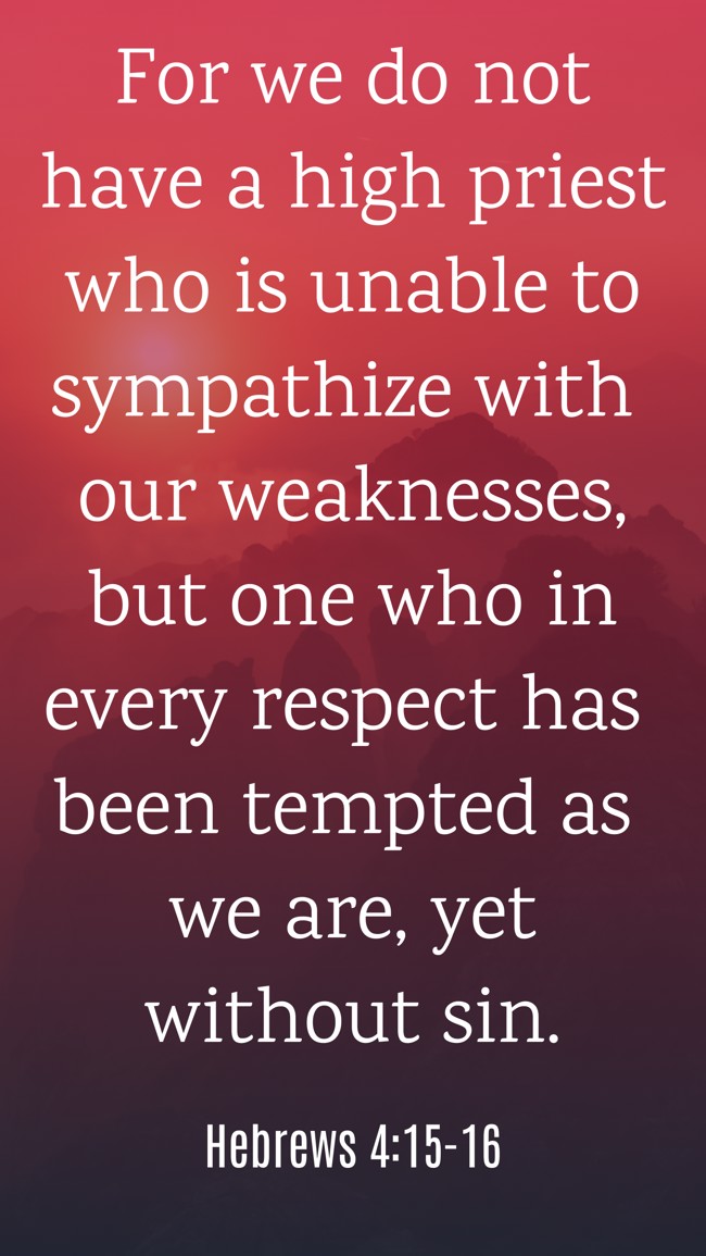 For we do not have a high priest who is unable to sympathize with our weaknesses, but one who in every respect has been tempted as we are, yet without sin. - Hebrews 4:15-16
