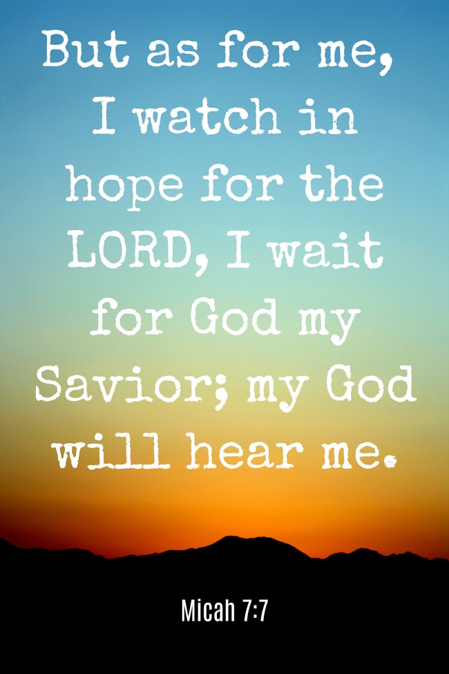 But as for me, I watch in hope for the LORD, I wait for God my Savior; my God will hear me. - Micah 7:7