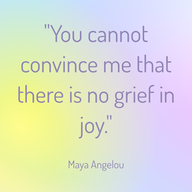 You cannot convince me that there is no grief in joy. - Maya Angelou
