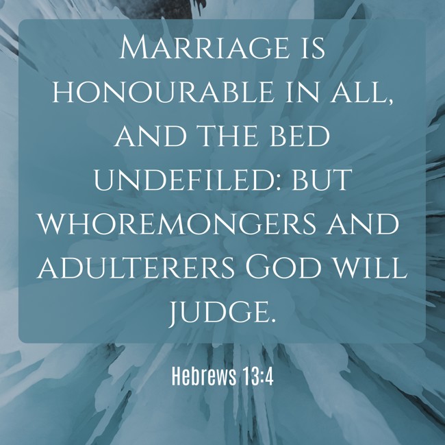 Marriage is honourable in all, and the bed undefiled: but whoremongers and adulterers God will judge. - Hebrews 13:4