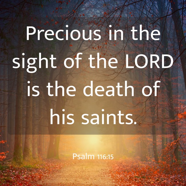 Precious in the sight of the LORD is the death of his saints. - Psalm 116:15