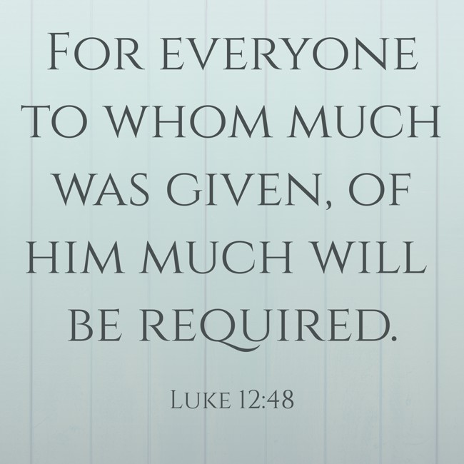 For everyone to whom much was given, of him much will be required. - Luke 12:48