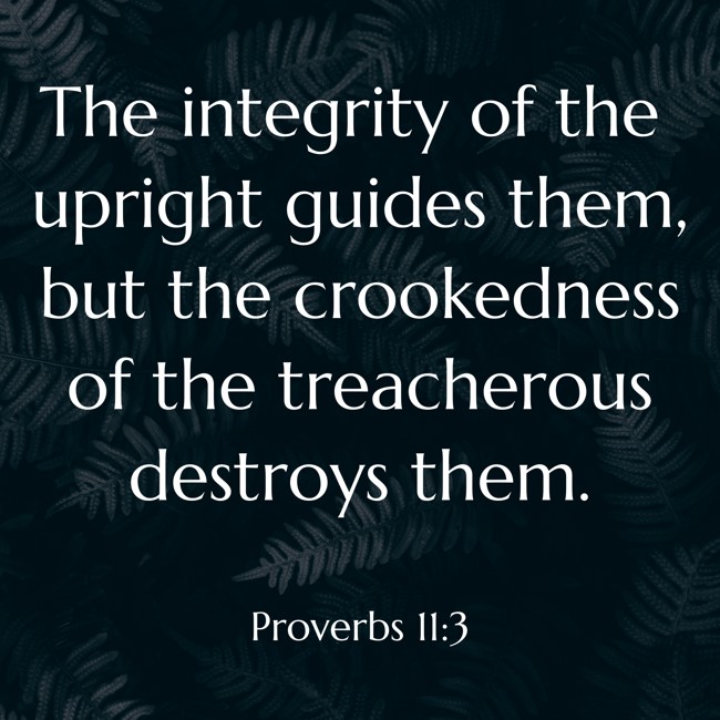 The integrity of the upright guides them, but the crookedness of the treacherous destroys them. - Proverbs 11:3