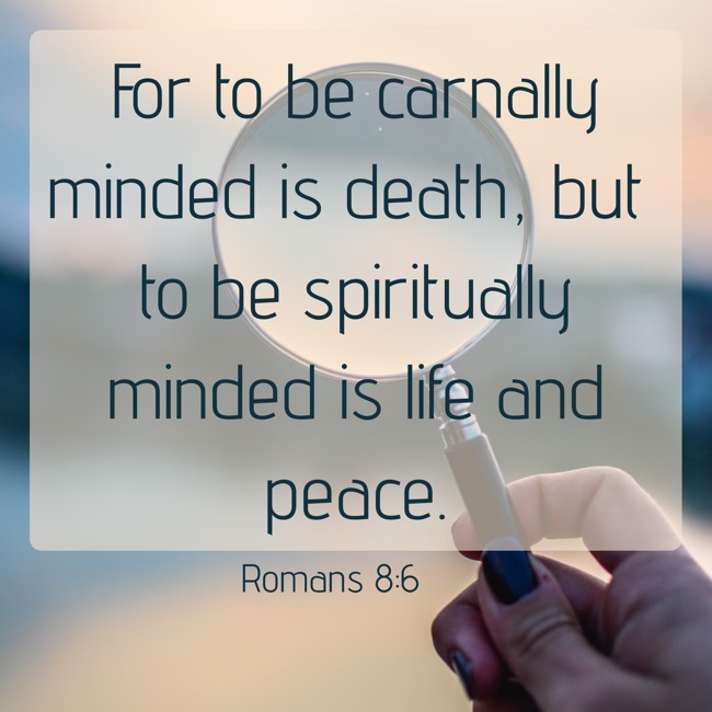 For to be carnally minded is death, but to be spiritually minded is life and peace. - Romans 8:6