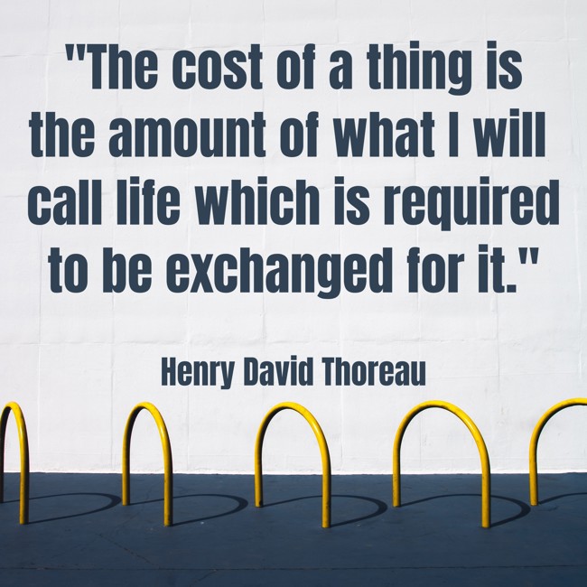 The cost of a thing is the amount of what I will call life which is required to be exchanged for it. - Henry David Thoreau