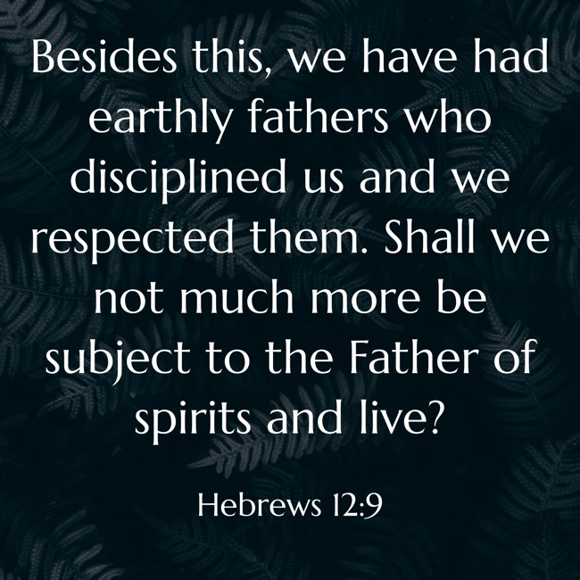 Besides this, we have had earthly fathers who disciplined us and we respected them. Shall we not much more be subject to the Father of spirits and live? - Hebrews 12:9