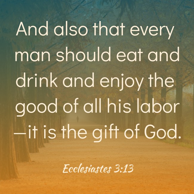And also that every man should eat and drink and enjoy the good of all his labor—it is the gift of God. - Ecclesiastes 3:13