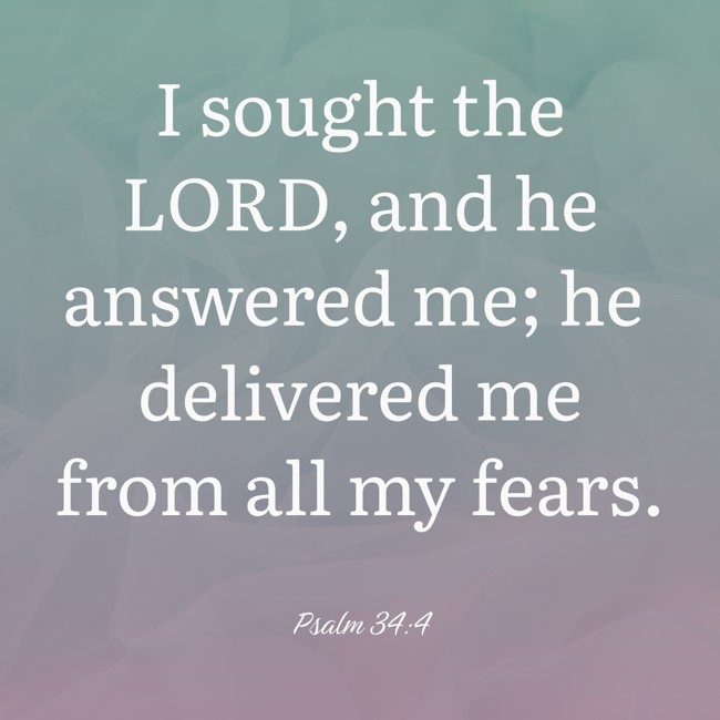 I sought the LORD, and he answered me; he delivered me from all my fears. - Psalm 34:4