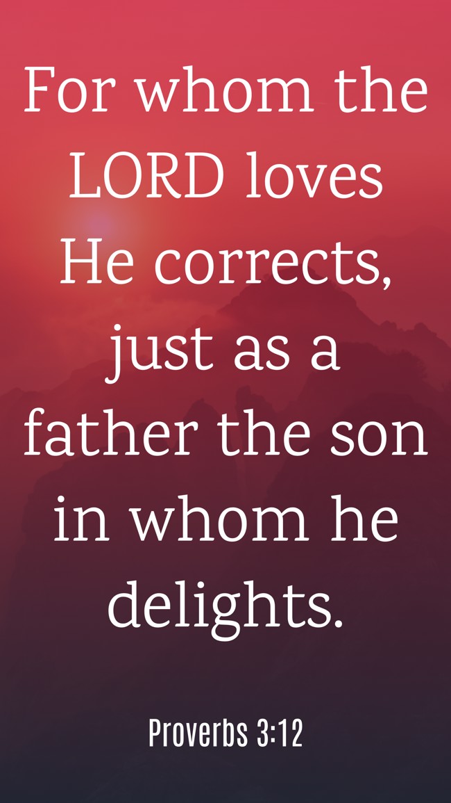 For whom the LORD loves He corrects, just as a father the son in whom he delights. - Proverbs 3:12
