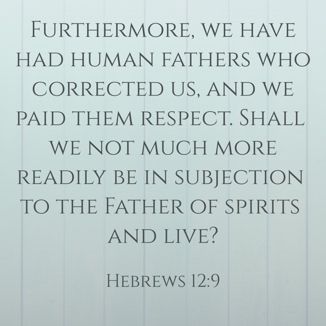 Furthermore, we have had human fathers who corrected us, and we paid them respect. Shall we not much more readily be in subjection to the Father of spirits and live? - Hebrews 12:9