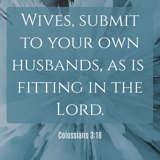 Wives, submit to your own husbands, as is fitting in the Lord. - Colossians 3:18