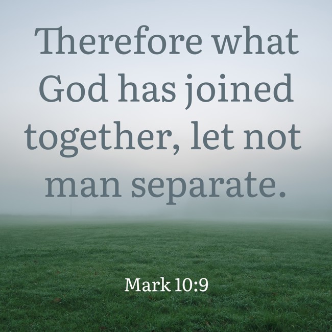 Therefore what God has joined together, let not man separate. - Mark 10:9