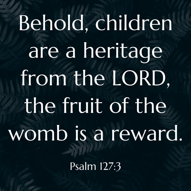 Behold, children are a heritage from the LORD, the fruit of the womb is a reward. - Psalm 127:3