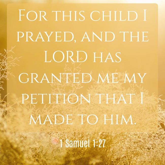 For this child I prayed, and the LORD has granted me my petition that I made to him. - 1 Samuel 1:27