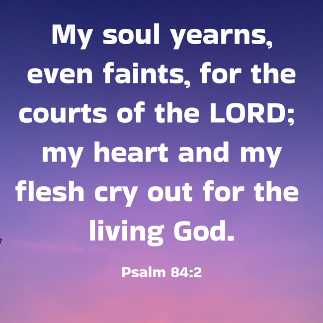 My soul yearns, even faints, for the courts of the LORD; my heart and my flesh cry out for the living God. - Psalm 84:2