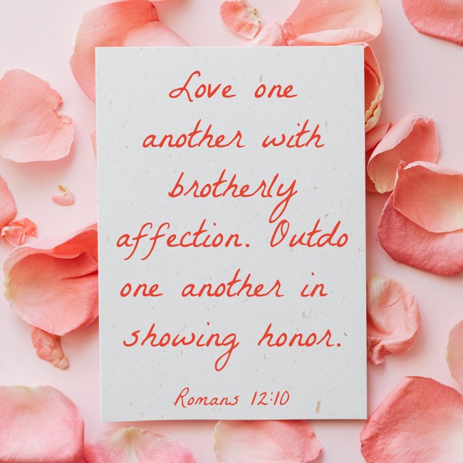 Love one another with brotherly affection. Outdo one another in showing honor. - Romans 12:10