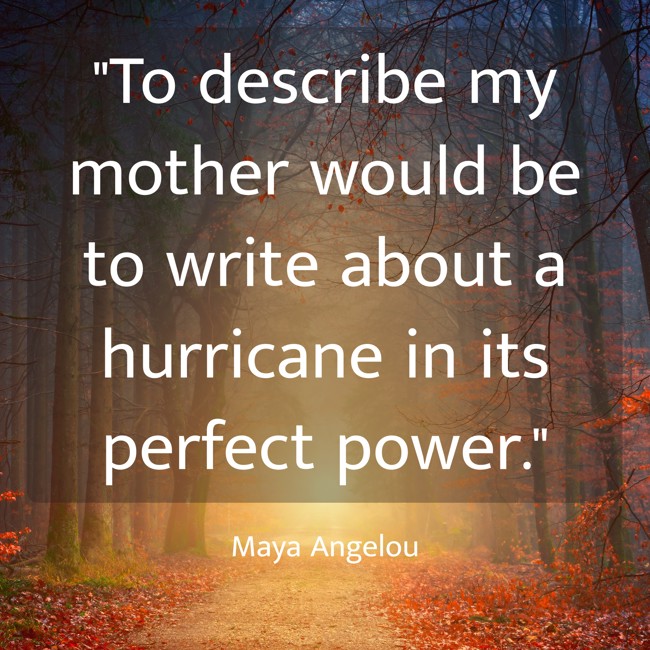 To describe my mother would be to write about a hurricane in its perfect power. - Maya Angelou